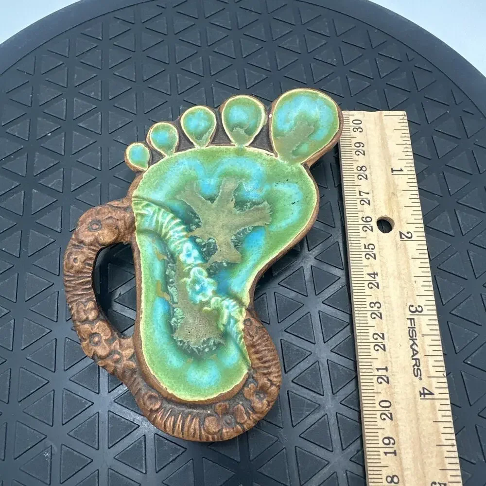 Vintage Treasure Craft Foot Trinket Dish/Ashtray Teal